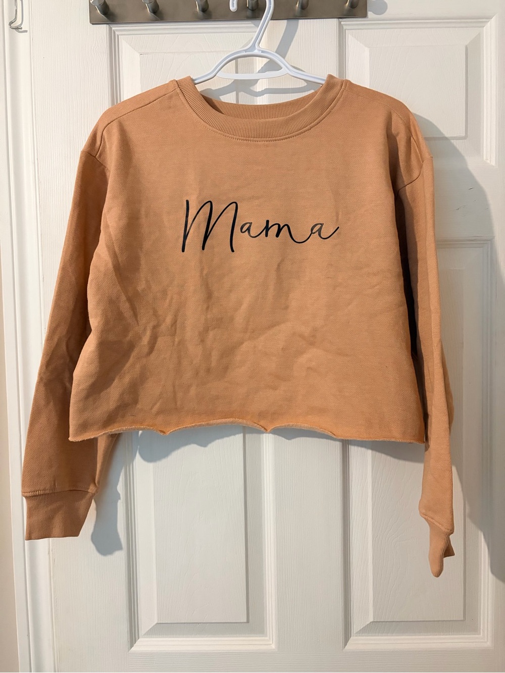Cropped Mama Sweatshirt in Tan